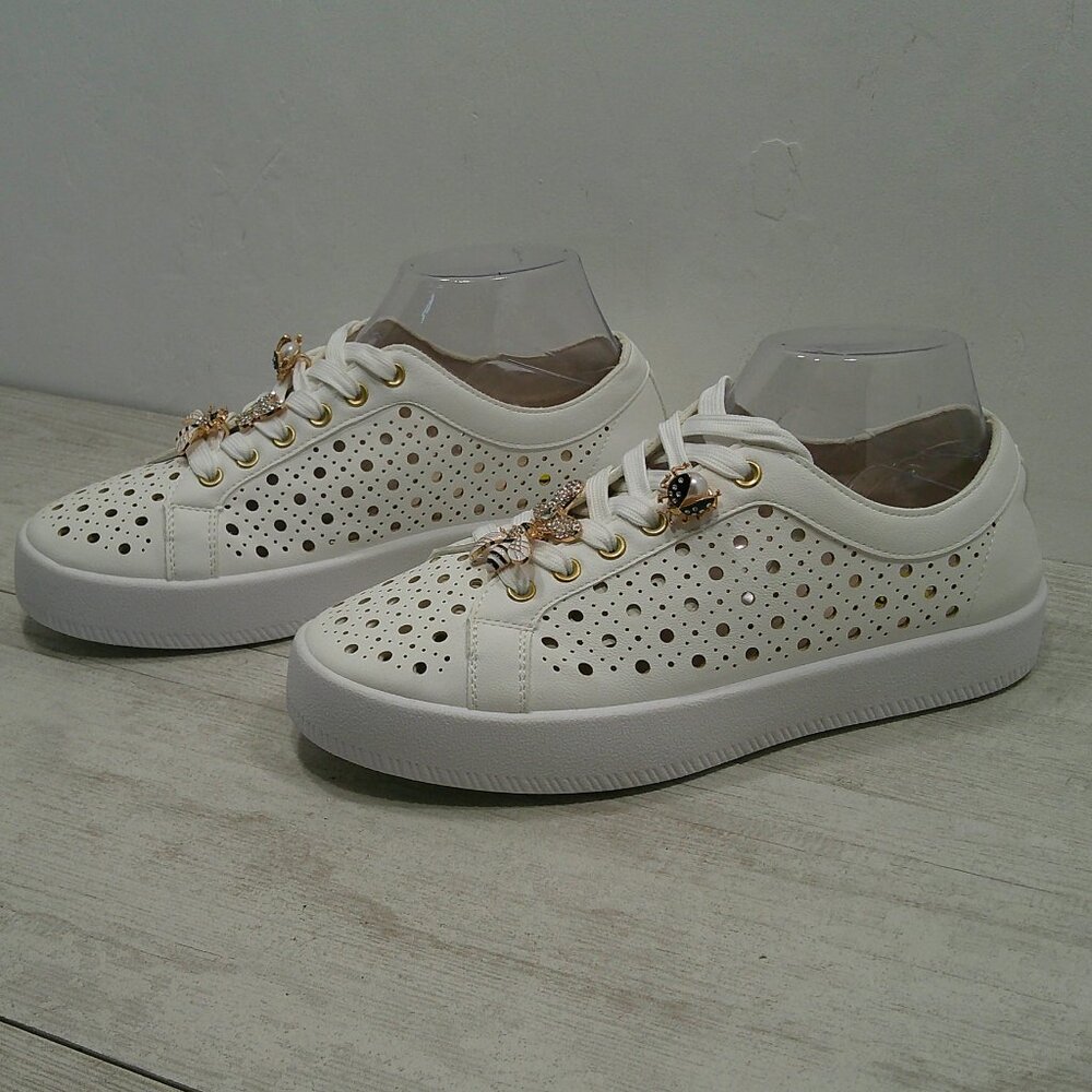 DV by Dolce Vita Jeweled Bee White Eyelet Lace up Sneakers Tennis Shoes - Picture 11 of 14